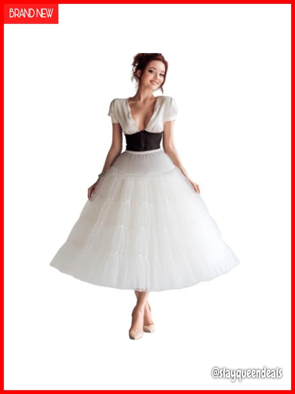 Puffy Petticoat Half Slip 4 Tier Tea Length Midi Underskirt Crinoline Tulle